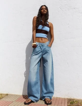 High-Waist Wide-Leg Jeans with Crossover Waist – Pants High-Waist Wide-Leg Jeans with Crossover Waist – Pants