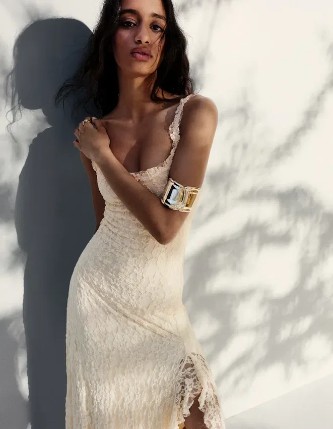 Lace-Trimmed Midi Dress Lace-Trimmed Midi Dress