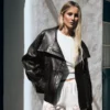 Leather Funnel Neck Jacket – Women