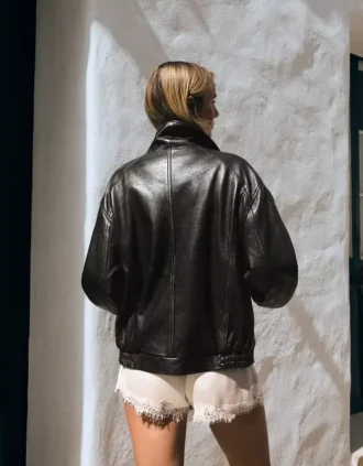 Leather Funnel Neck Jacket – Women