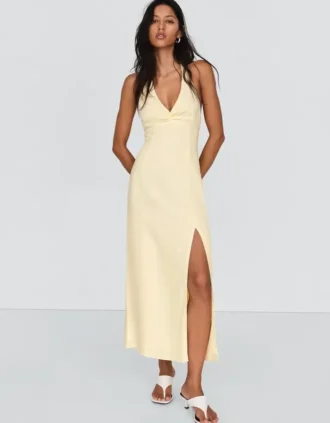 Linen Blend Halter Midi Dress – Dresses and Jumpsuits Linen Blend Halter Midi Dress – Dresses and Jumpsuits