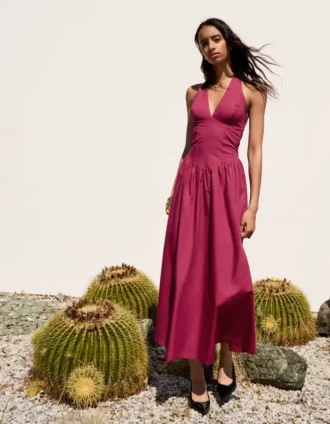 Long Poplin Halter Dress
