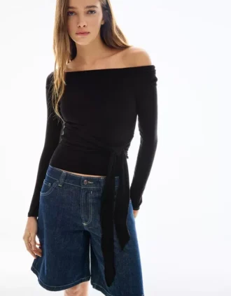 Long Sleeve Asymmetric Tied T-Shirt