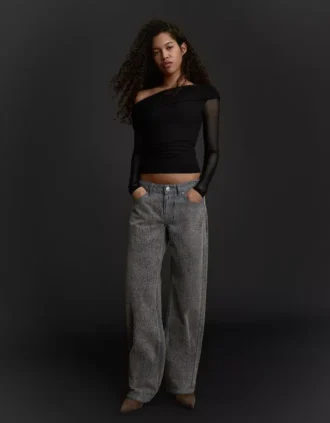 Long Sleeve Asymmetric Tulle T-Shirt