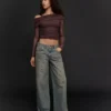Long Sleeve Asymmetric Tulle T-Shirt