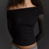 Long Sleeve Asymmetric Tulle T-Shirt Long Sleeve Asymmetric Tulle T-Shirt