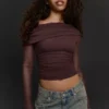 Long Sleeve Asymmetric Tulle T-Shirt