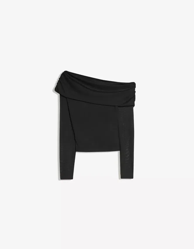 Long Sleeve Asymmetric Tulle T-Shirt Long Sleeve Asymmetric Tulle T-Shirt