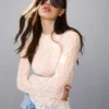 Long Sleeve Ruffled Blonde Lace T-Shirt Long Sleeve Ruffled Blonde Lace T-Shirt
