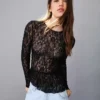 Long Sleeve Ruffled Blonde Lace T-Shirt Long Sleeve Ruffled Blonde Lace T-Shirt