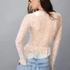 Long Sleeve Ruffled Blonde Lace T-Shirt Long Sleeve Ruffled Blonde Lace T-Shirt