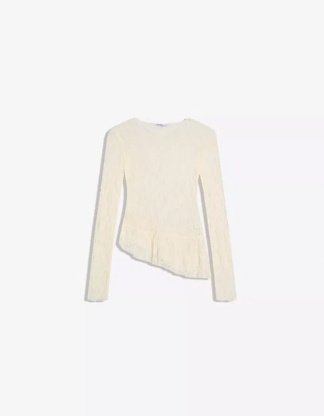 Long Sleeve Ruffled Blonde Lace T-Shirt Long Sleeve Ruffled Blonde Lace T-Shirt