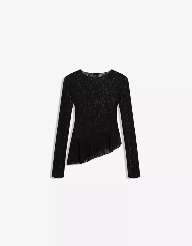 Long Sleeve Ruffled Blonde Lace T-Shirt Long Sleeve Ruffled Blonde Lace T-Shirt