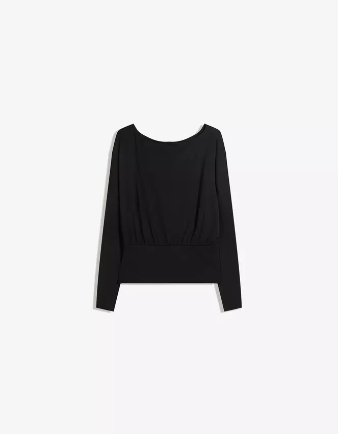 Long Sleeve T-Shirt with Boat Neck and Cummerbund Long Sleeve T-Shirt with Boat Neck and Cummerbund