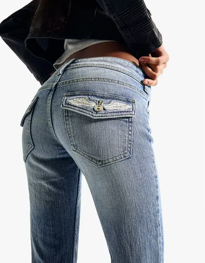 Low-Rise Embroidered Flared Jeans – Pants Low-Rise Embroidered Flared Jeans – Pants
