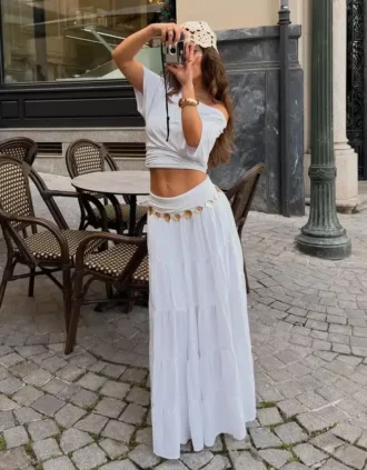 Midi Skirt with Fold-Over Waist