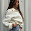 Neoprene Effect Balloon Zip-Up Sweatshirt