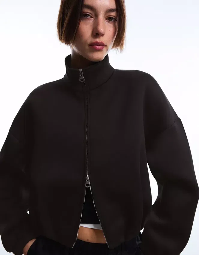 Neoprene Effect Balloon Zip-Up Sweatshirt Neoprene Effect Balloon Zip-Up Sweatshirt