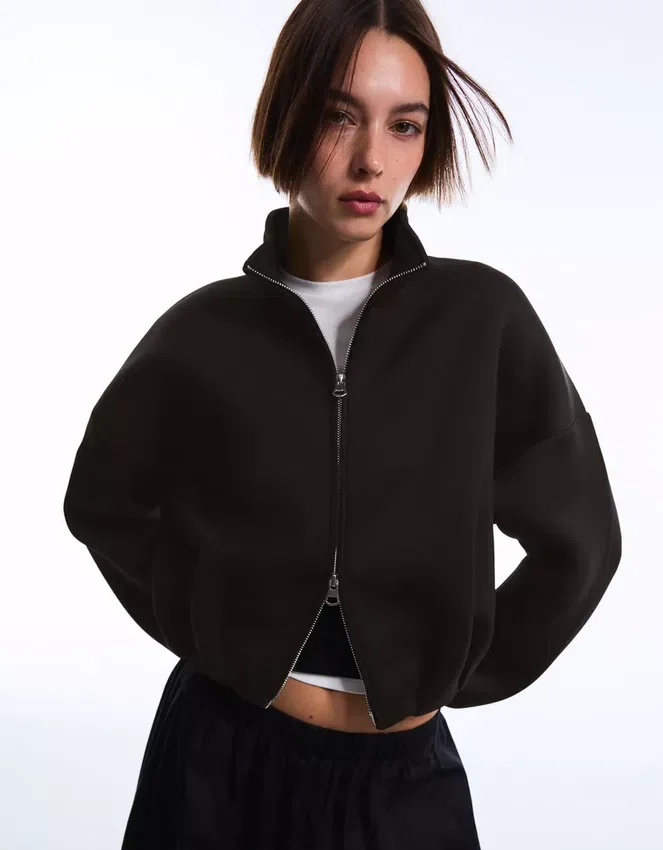 Neoprene Effect Balloon Zip-Up Sweatshirt Neoprene Effect Balloon Zip-Up Sweatshirt