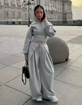 Neoprene Effect Wide-Leg Trousers with Stoppers – #Bershkastyle – Women