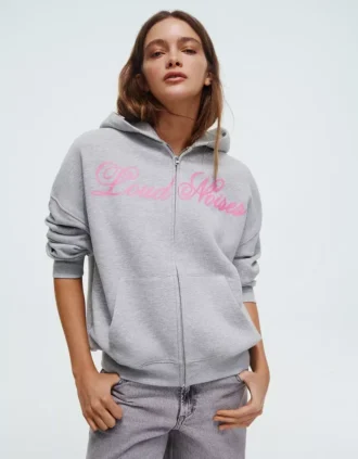 Oversize Printed Zip-Up Hoodie