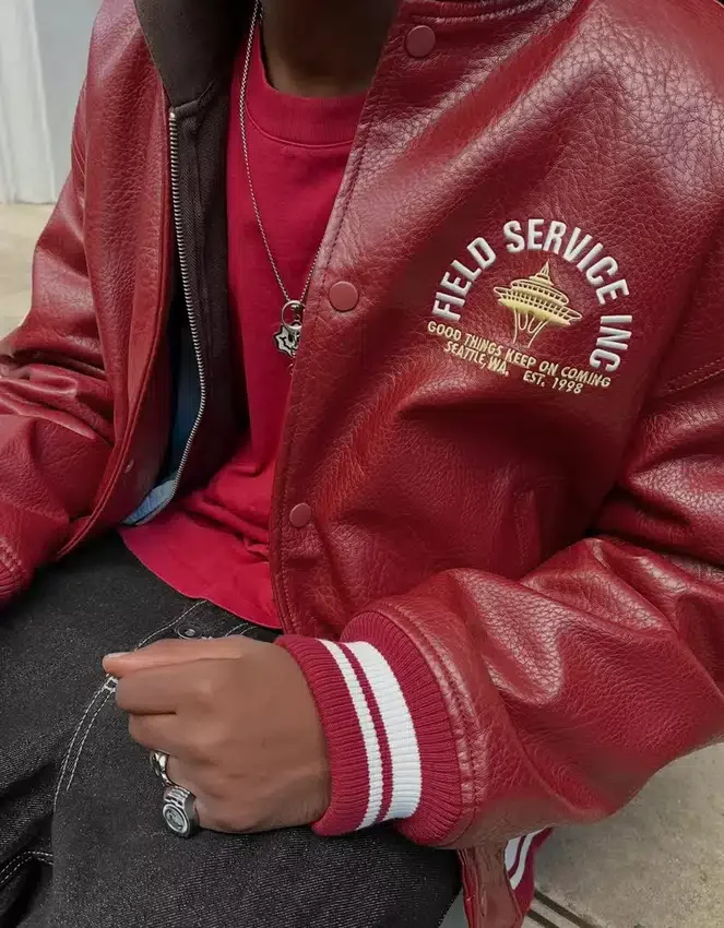 Printed Faux Leather Bomber Jacket Printed Faux Leather Bomber Jacket