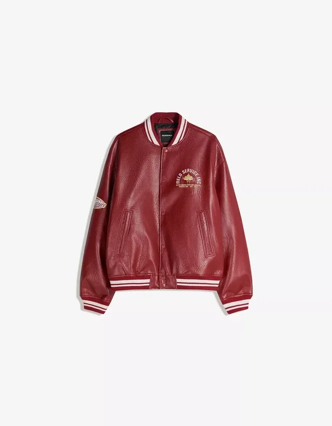 Printed Faux Leather Bomber Jacket Printed Faux Leather Bomber Jacket