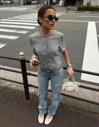 Puff Sleeve Short Sleeve Blazer