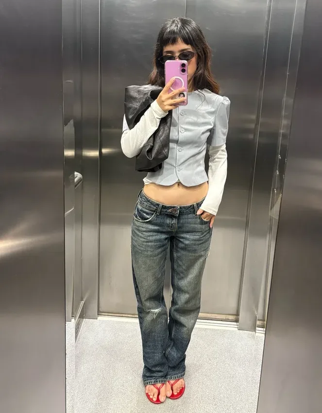 Ripped Low-Rise Straight-Leg Jeans Ripped Low-Rise Straight-Leg Jeans
