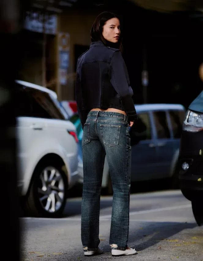 Ripped Low-Rise Straight-Leg Jeans Ripped Low-Rise Straight-Leg Jeans