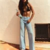 Shimmery High-Waist Straight-Leg Jeans