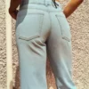 Shimmery High-Waist Straight-Leg Jeans