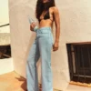 Shimmery High-Waist Straight-Leg Jeans