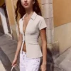 Short Sleeve Shirt with Zip – Women