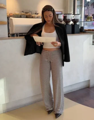 Straight-Leg Striped Print Trousers – Pants