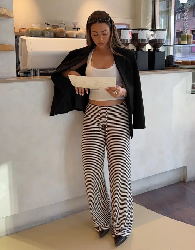 Straight-Leg Striped Print Trousers – Pants Straight-Leg Striped Print Trousers – Pants
