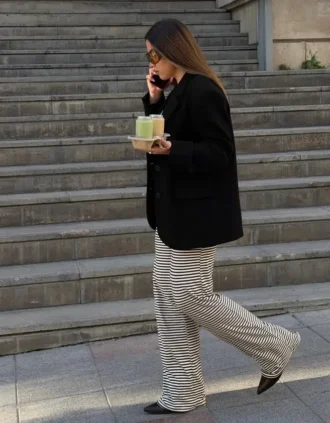 Straight-Leg Striped Print Trousers – Pants