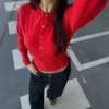 Striped Crew Neck Button-Up Jacket