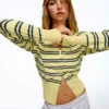 Striped Crew Neck Button-Up Jacket Striped Crew Neck Button-Up Jacket