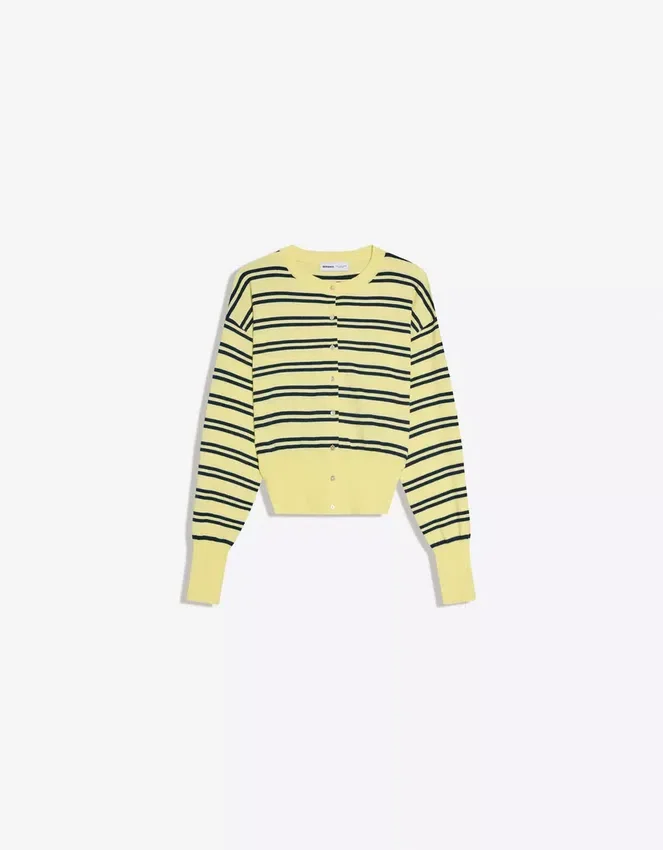 Striped Crew Neck Button-Up Jacket Striped Crew Neck Button-Up Jacket