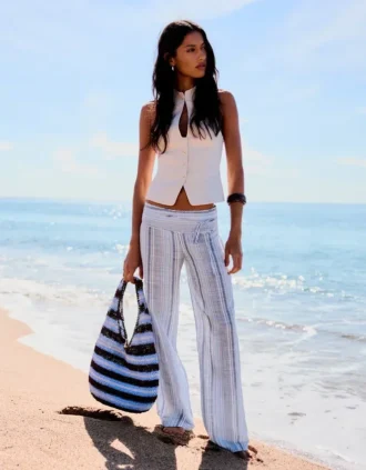 Striped Linen Blend Trousers