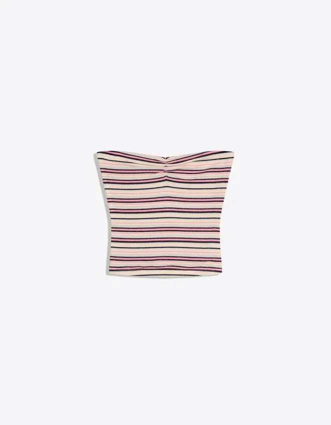Striped Metallic Thread Bandeau Top Striped Metallic Thread Bandeau Top