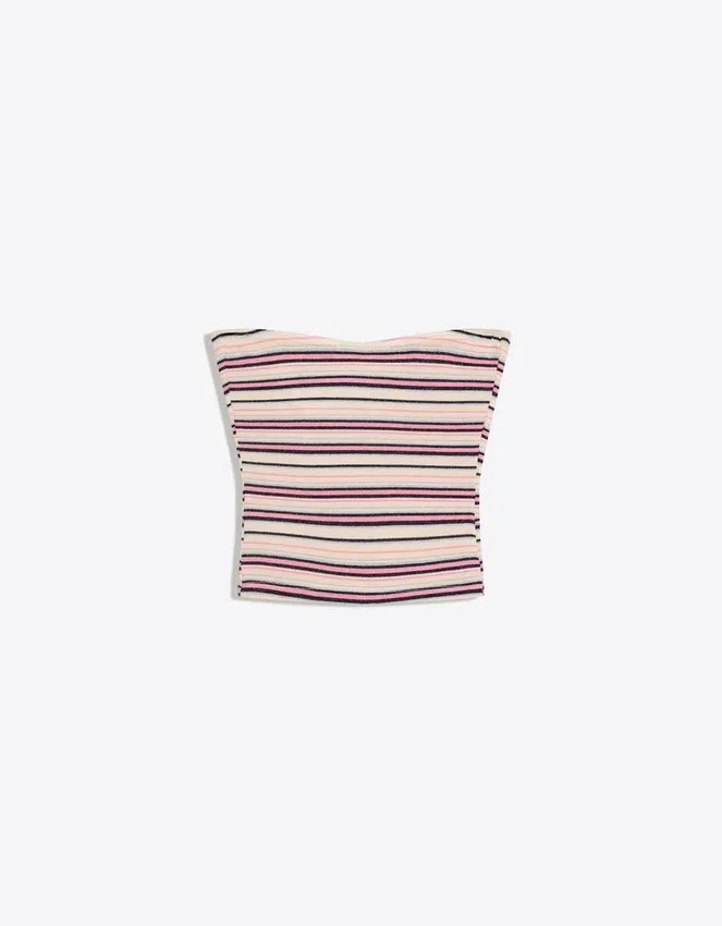 Striped Metallic Thread Bandeau Top Striped Metallic Thread Bandeau Top