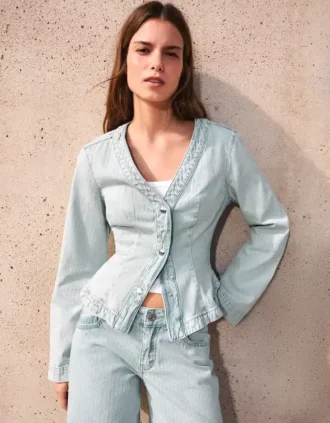 Striped Peplum Denim Jacket – Jackets and Trench