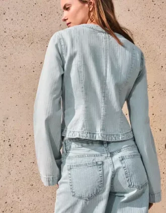 Striped Peplum Denim Jacket – Jackets and Trench