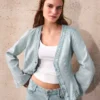 Striped Peplum Denim Jacket – Jackets and Trench