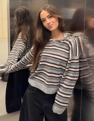 Striped Polo Collar Sweater
