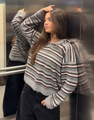 Striped Polo Collar Sweater