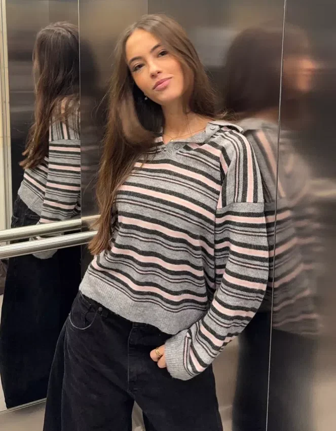 Striped Polo Collar Sweater Striped Polo Collar Sweater