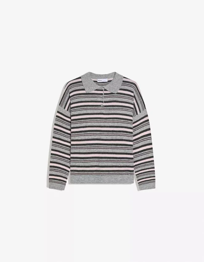 Striped Polo Collar Sweater Striped Polo Collar Sweater
